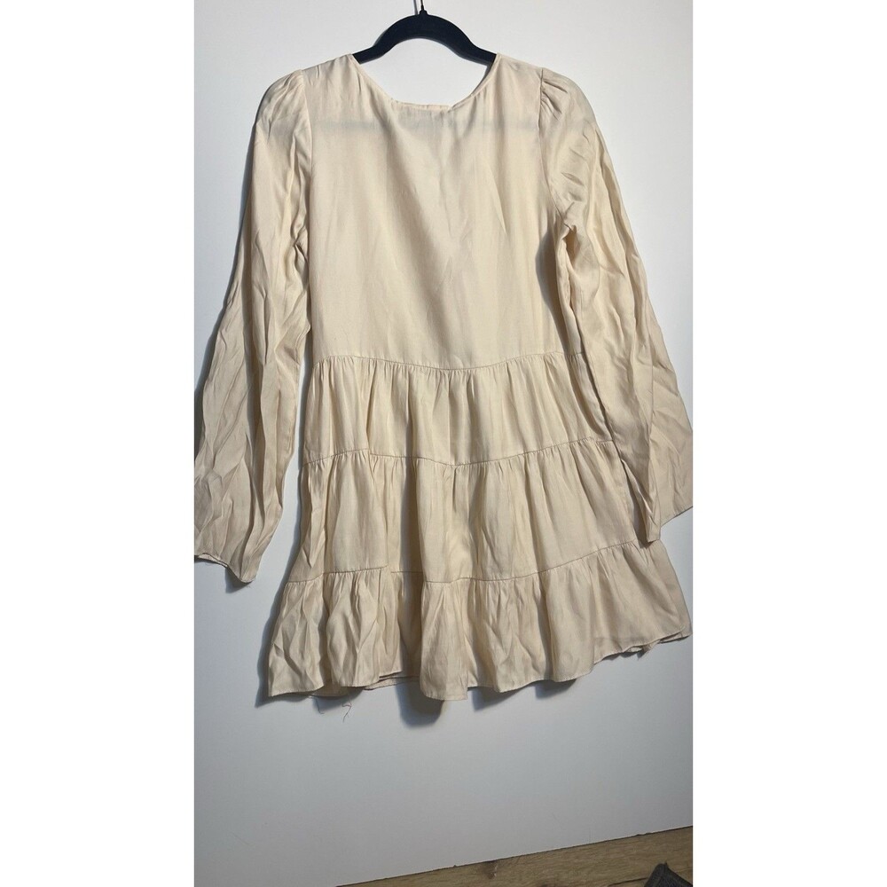 S.Y.L.K SYLK Women’s Tiered Babydoll Dress – Size S– Long Sleeve Cream Boho Mini